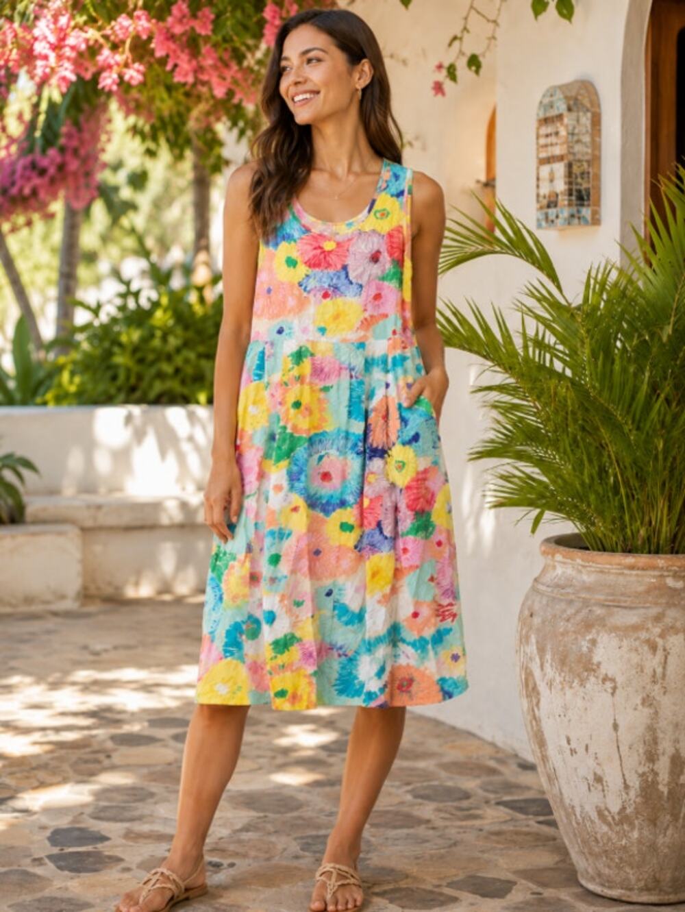 Jams World Hula Moon Floral Bias Cut Midi Dress Multicolor Size S